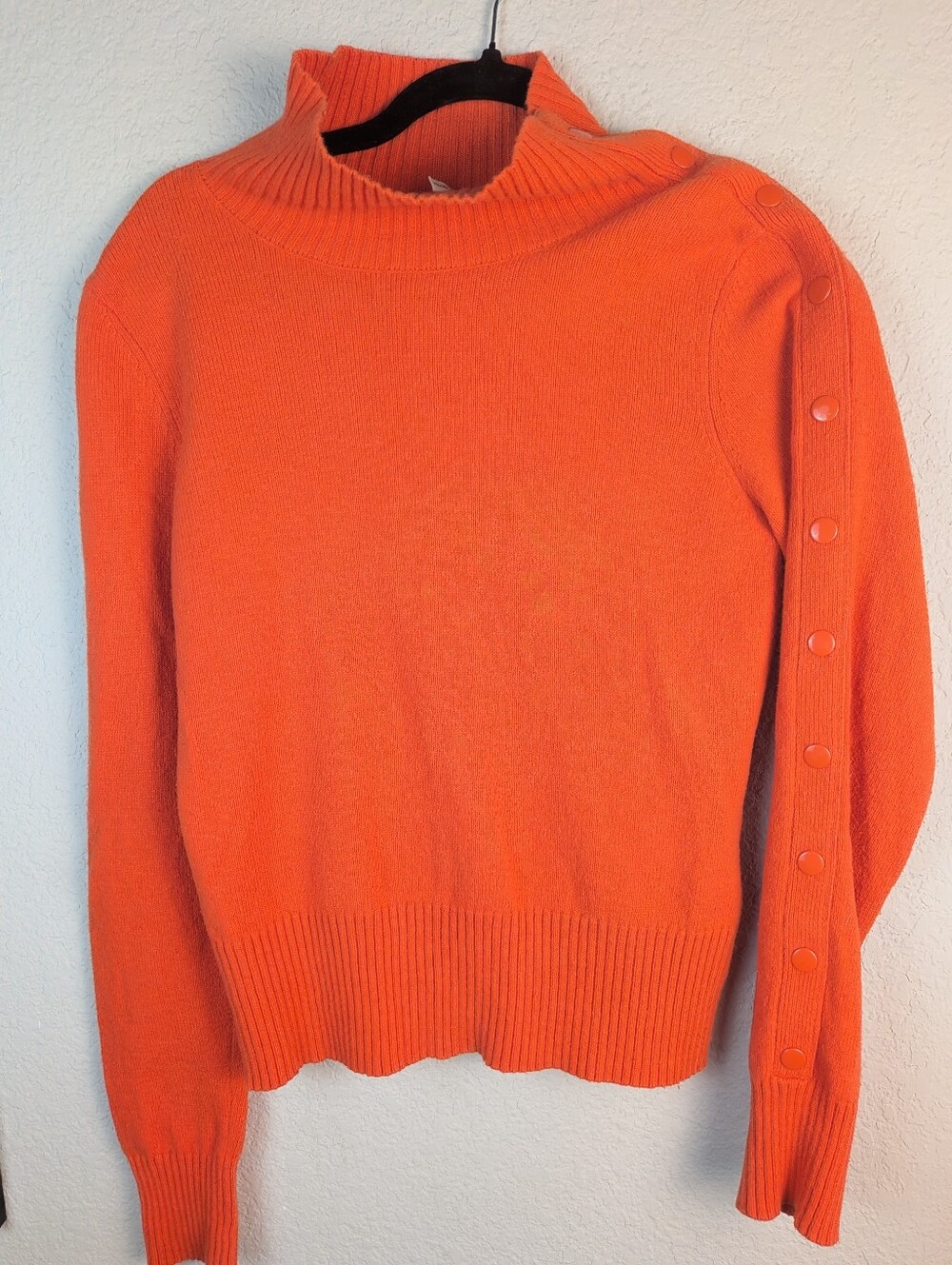 Anthropologie Moth Mock Neck Sweater M Orange Snap Button Detail Cotton Wool